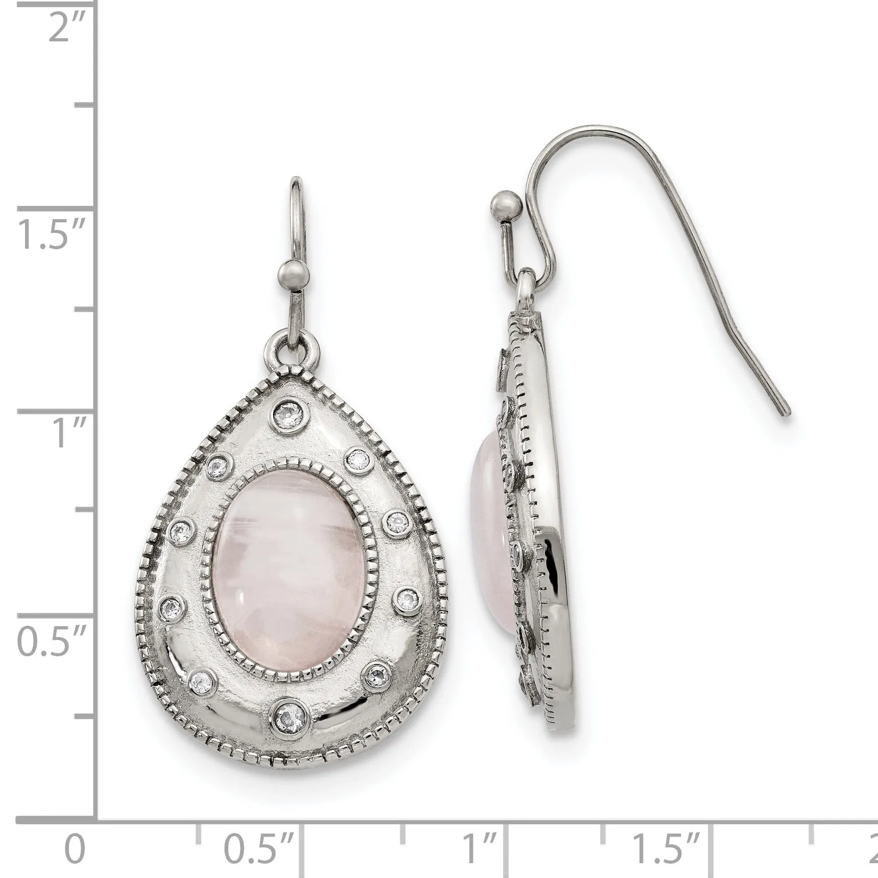 Stainless Steel Rose Quartz CZ Hook Earrings