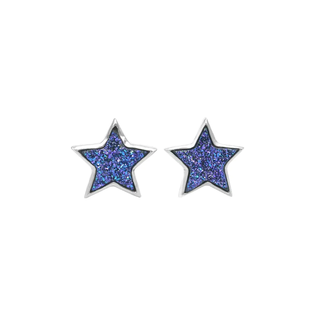 Starborn Purple Drusy Star Post Earrings in Sterling Silver