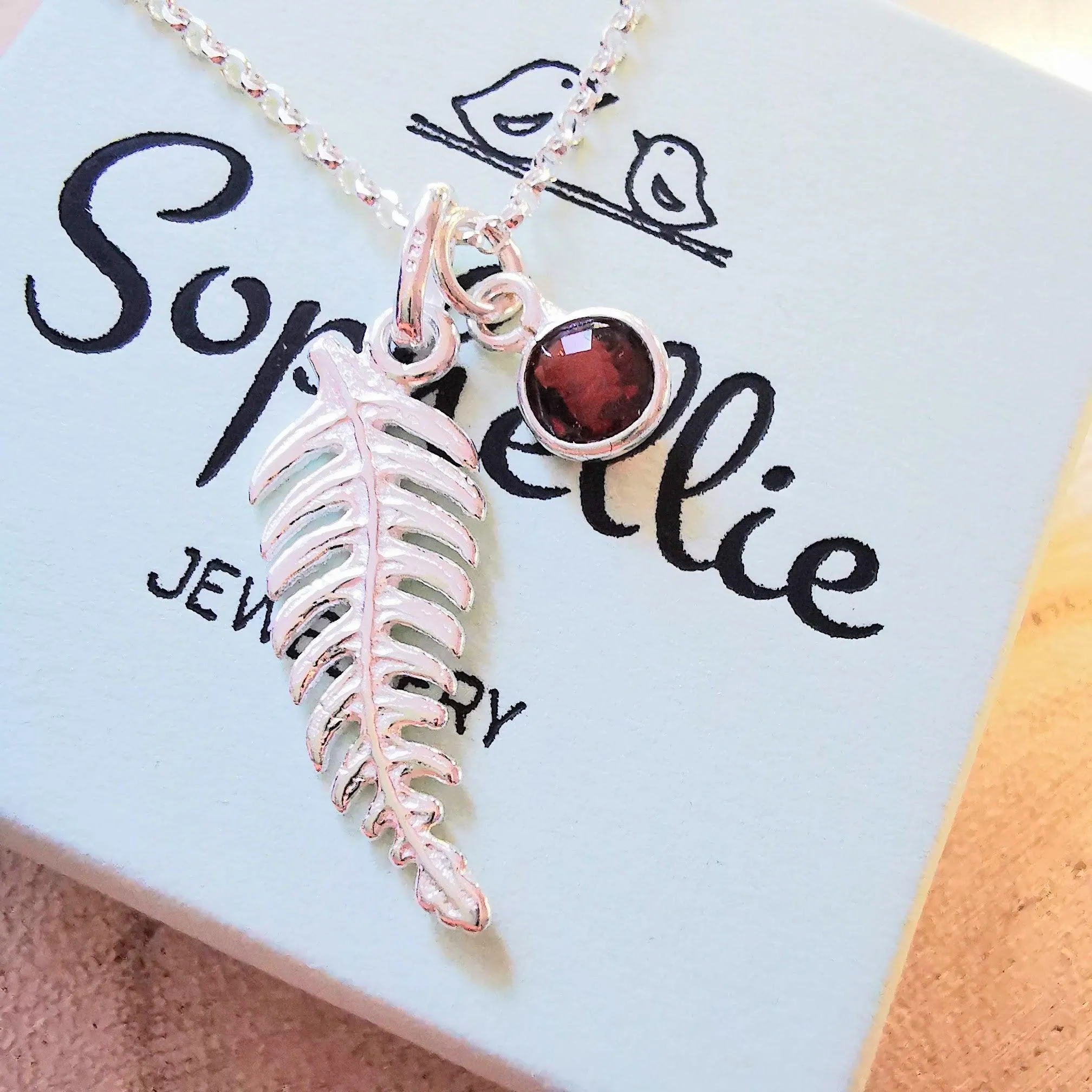 Sterling Silver Fern Lead and Gemstone Necklace