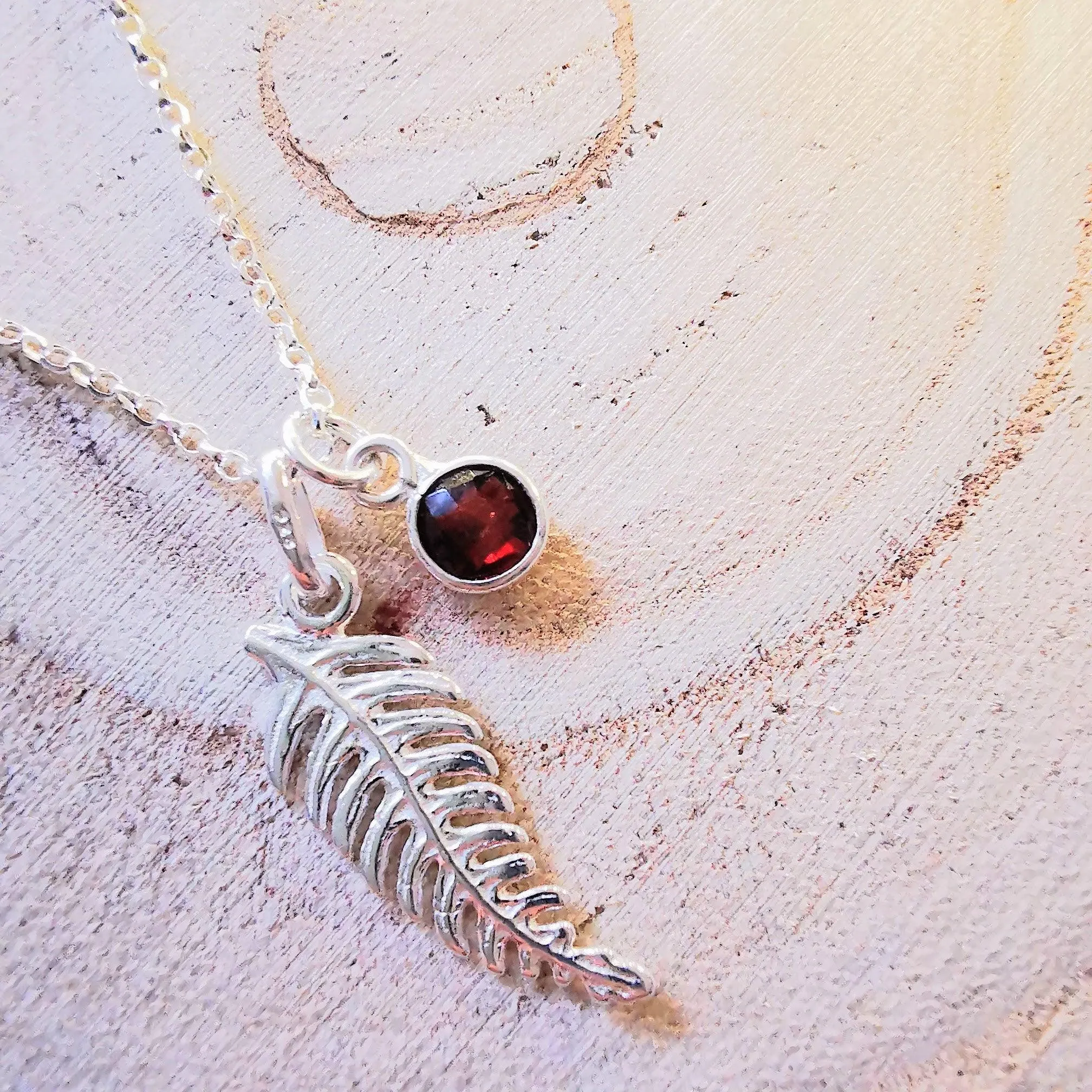 Sterling Silver Fern Lead and Gemstone Necklace