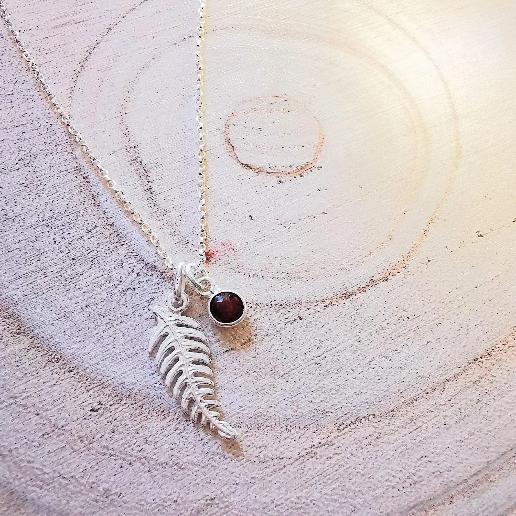 Sterling Silver Fern Lead and Gemstone Necklace