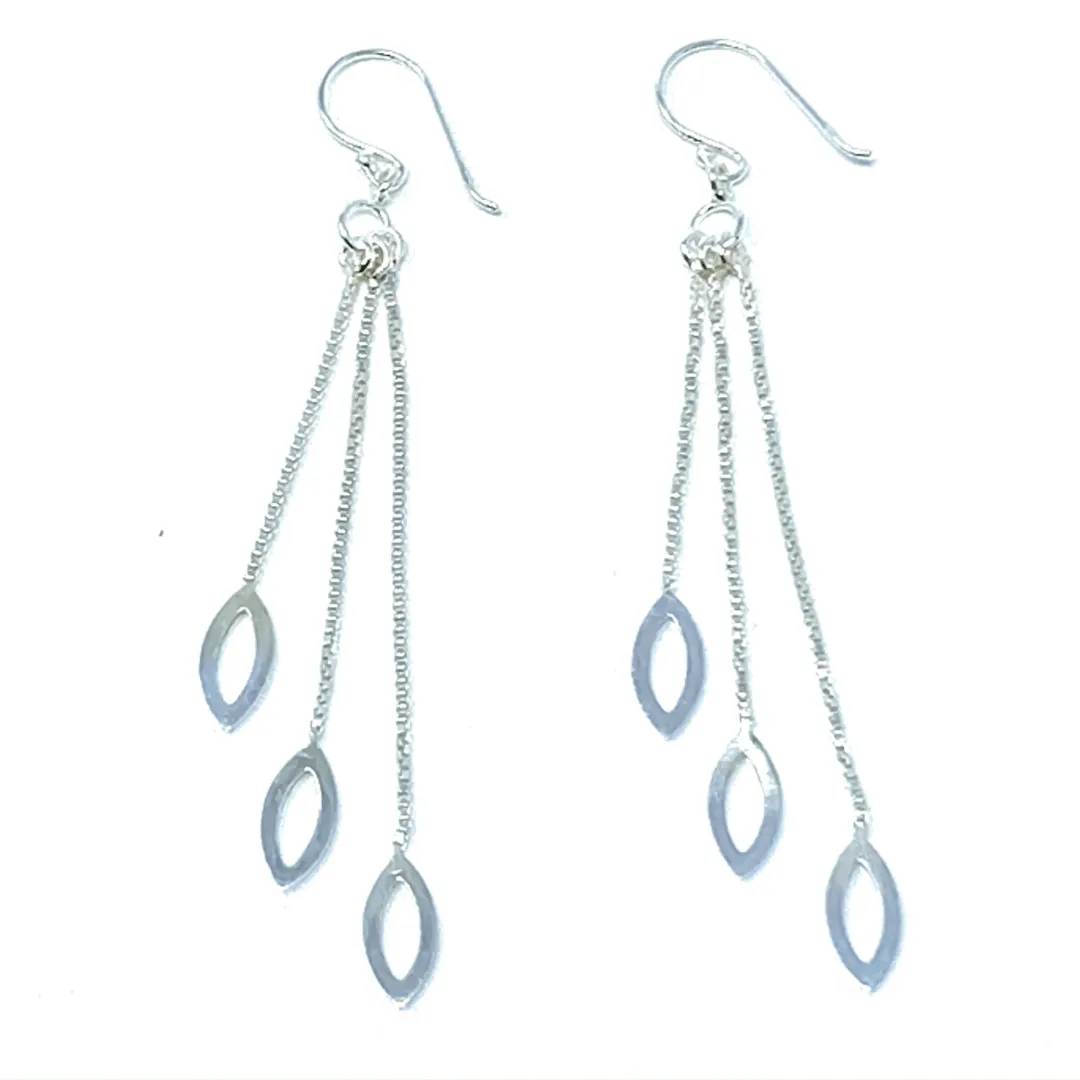 Sterling Silver Fringe Chain Marquise Earrings