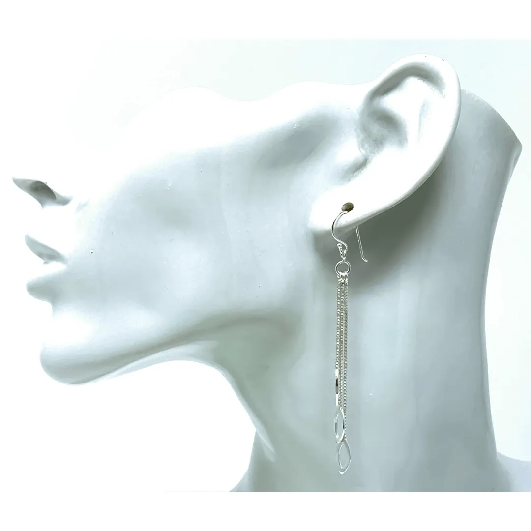 Sterling Silver Fringe Chain Marquise Earrings