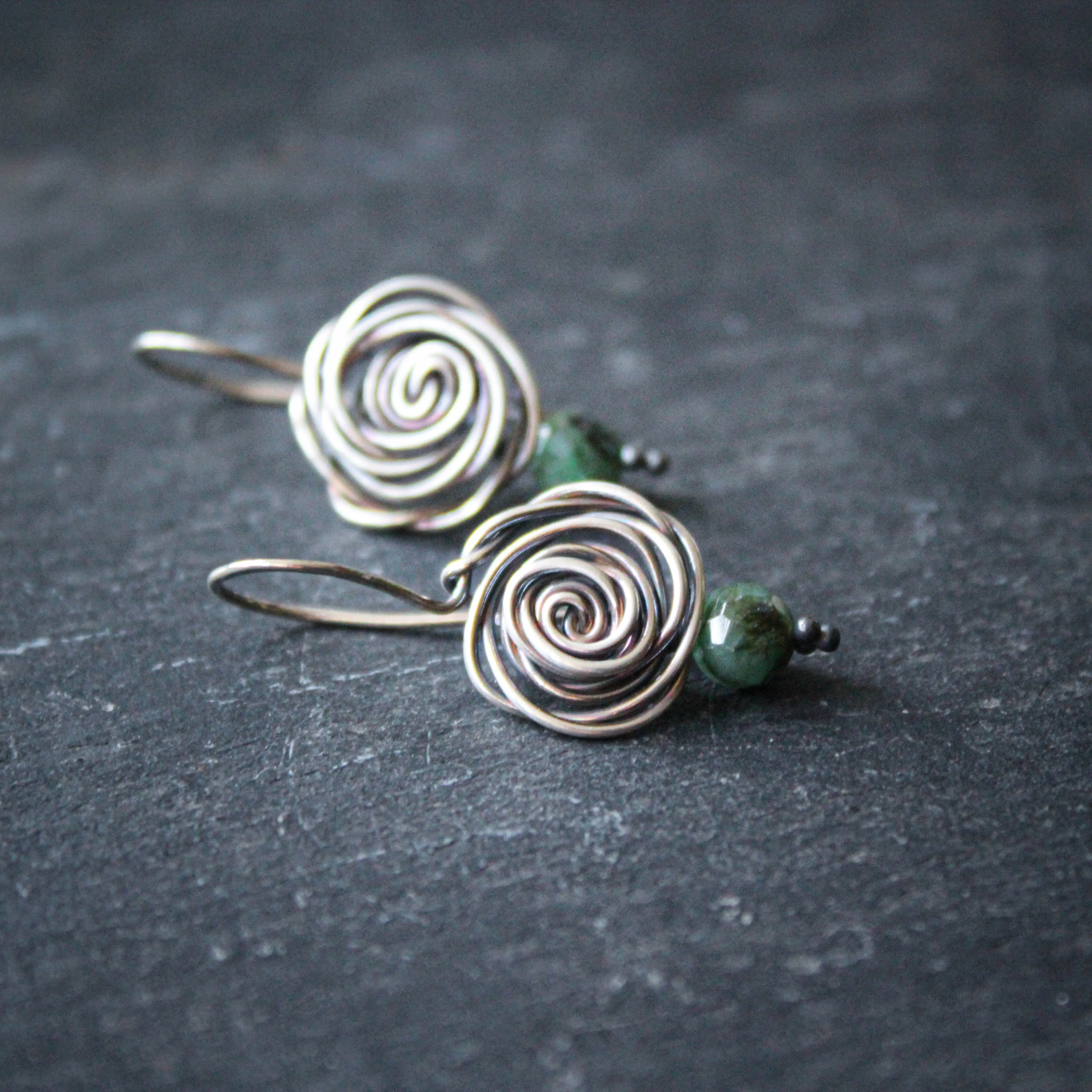 Sterling Silver Glasgow Rose Earrings with Faceted Emeralds