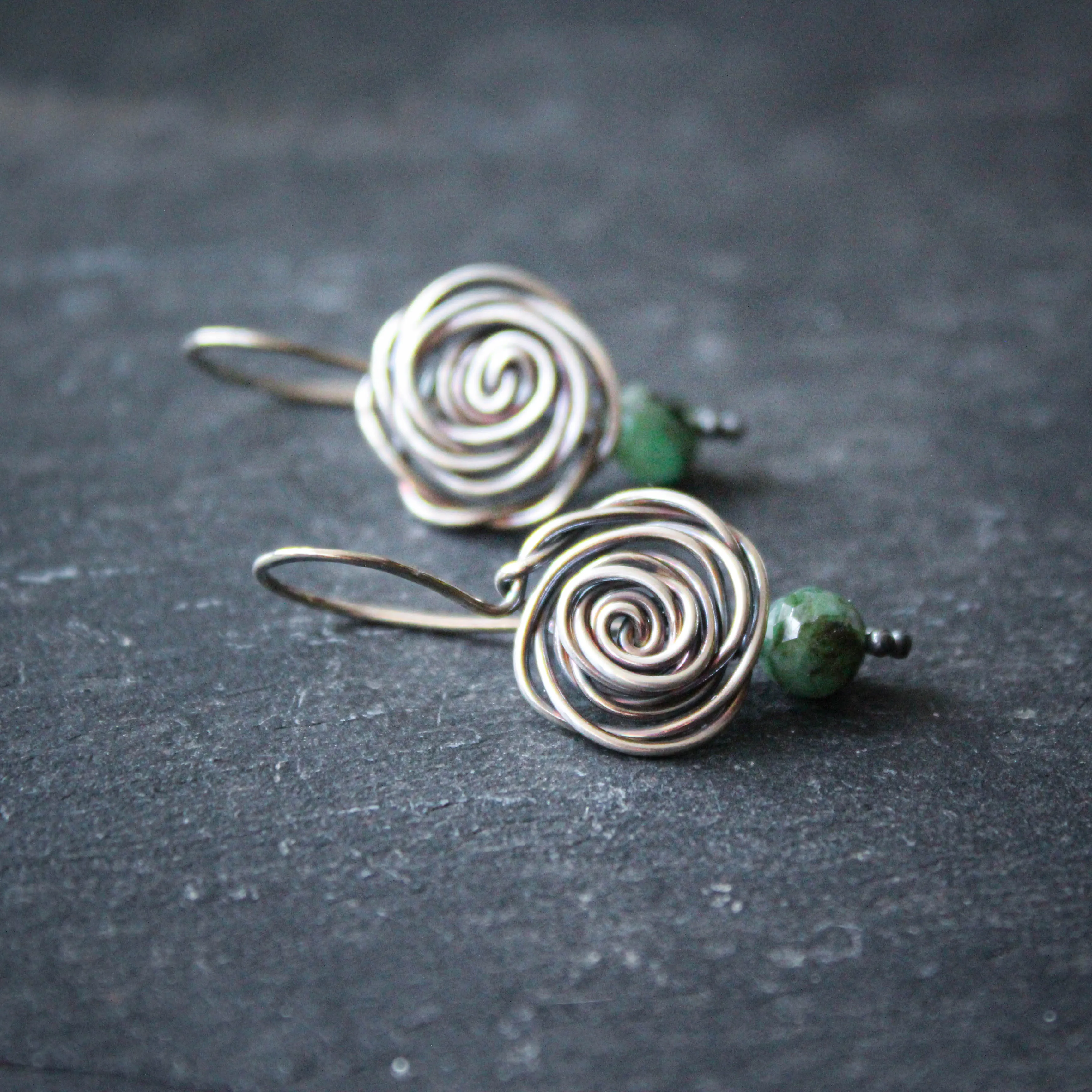 Sterling Silver Glasgow Rose Earrings with Faceted Emeralds