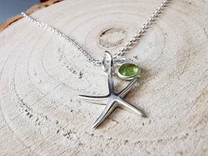 Sterling Silver Starfish and Gemstone Necklace