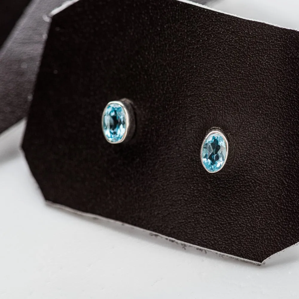 Swiss Blue Topaz Petite Oval Stud Earrings