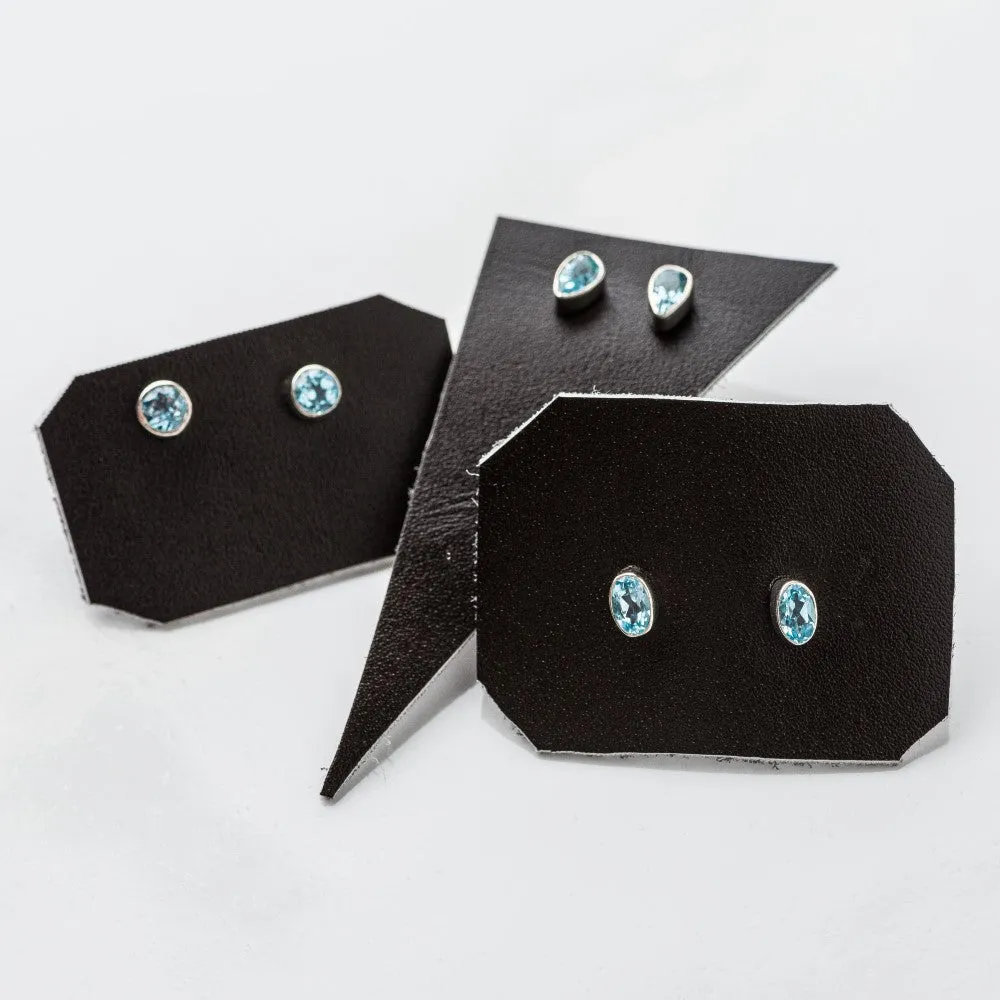 Swiss Blue Topaz Petite Oval Stud Earrings