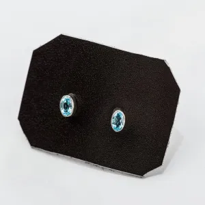 Swiss Blue Topaz Petite Oval Stud Earrings