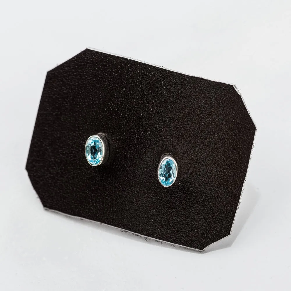 Swiss Blue Topaz Petite Oval Stud Earrings