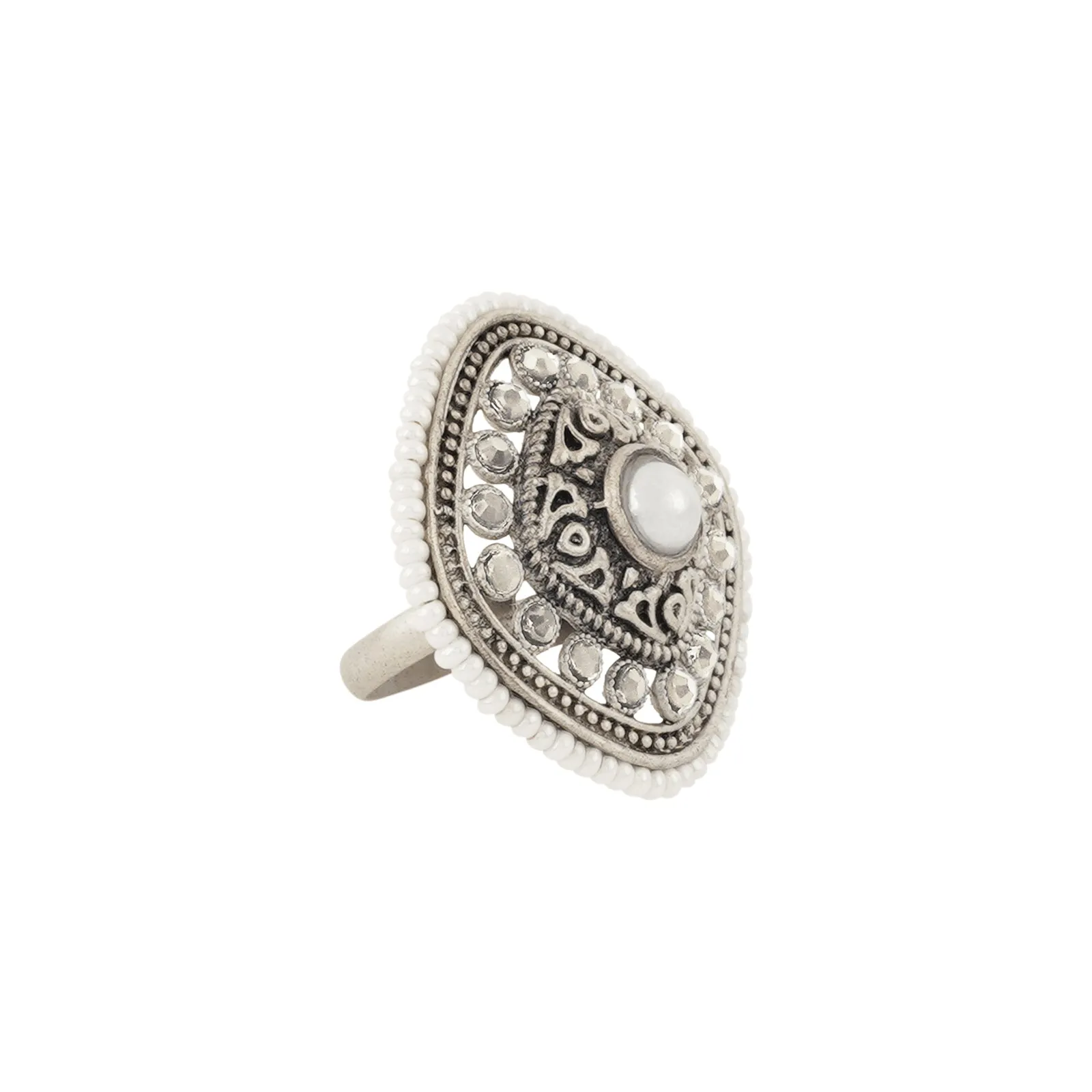 Teejh Chimnabai Silver Oxidised White Ring