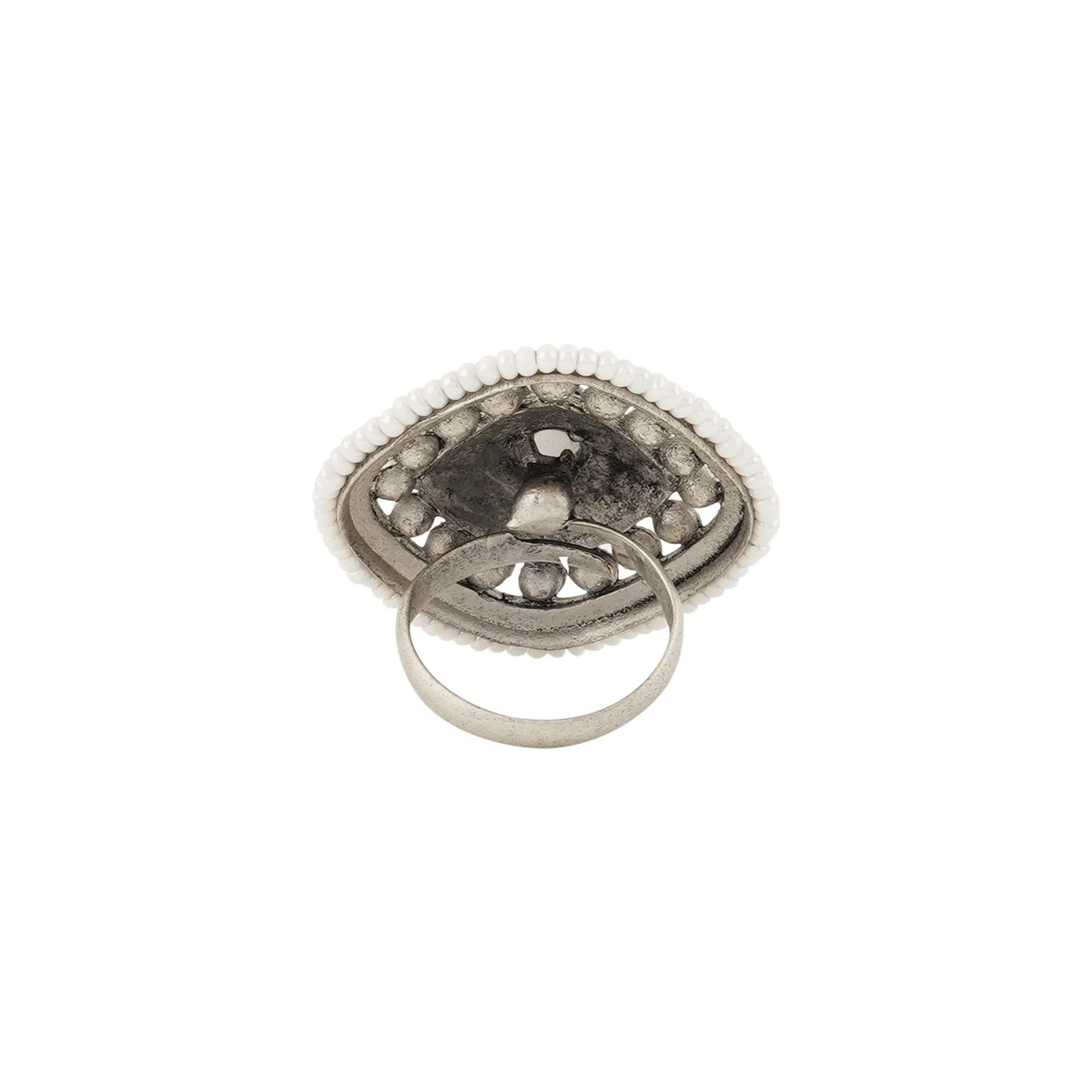 Teejh Chimnabai Silver Oxidised White Ring