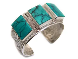 Tibetan Turquoise Sterling Silver Cuff Bracelet