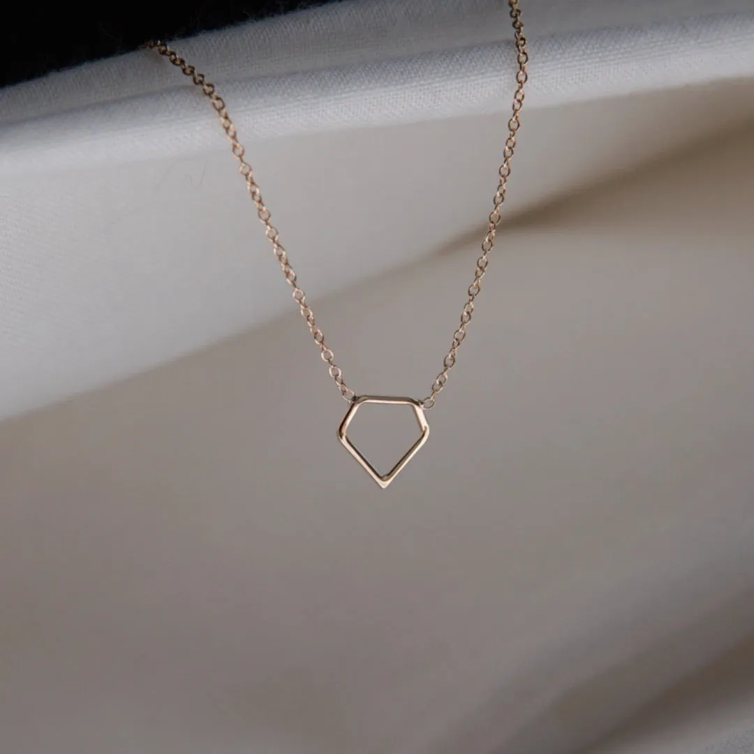 Tiny Solitaire Outline Shaped Pendant Necklace - Solid 14kt