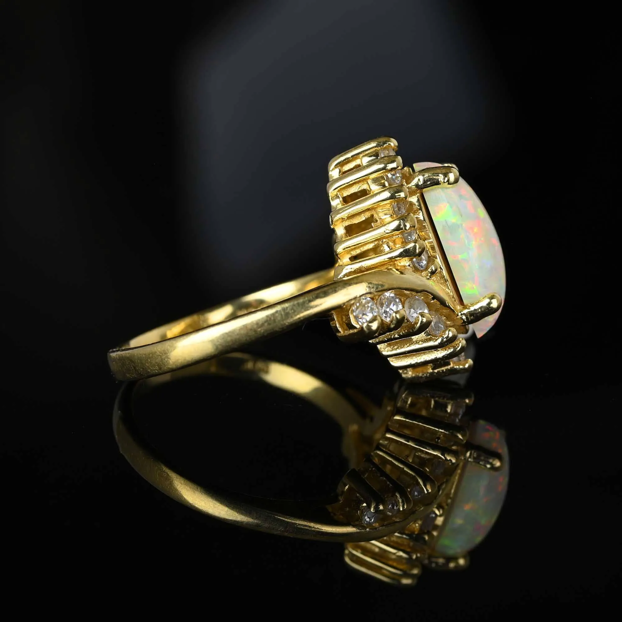 Vintage 14K Gold Marquise Opal Statement Cocktail Ring