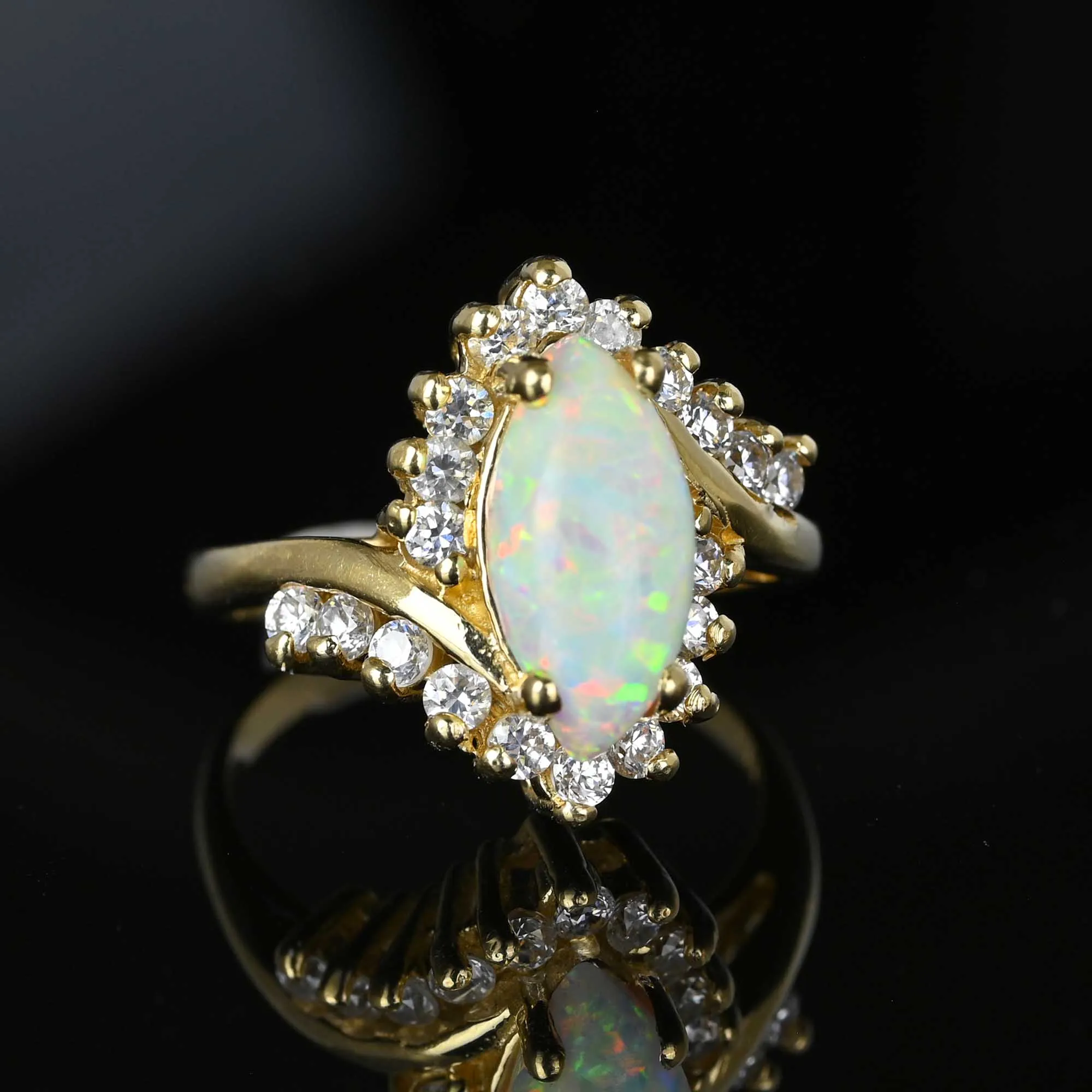 Vintage 14K Gold Marquise Opal Statement Cocktail Ring