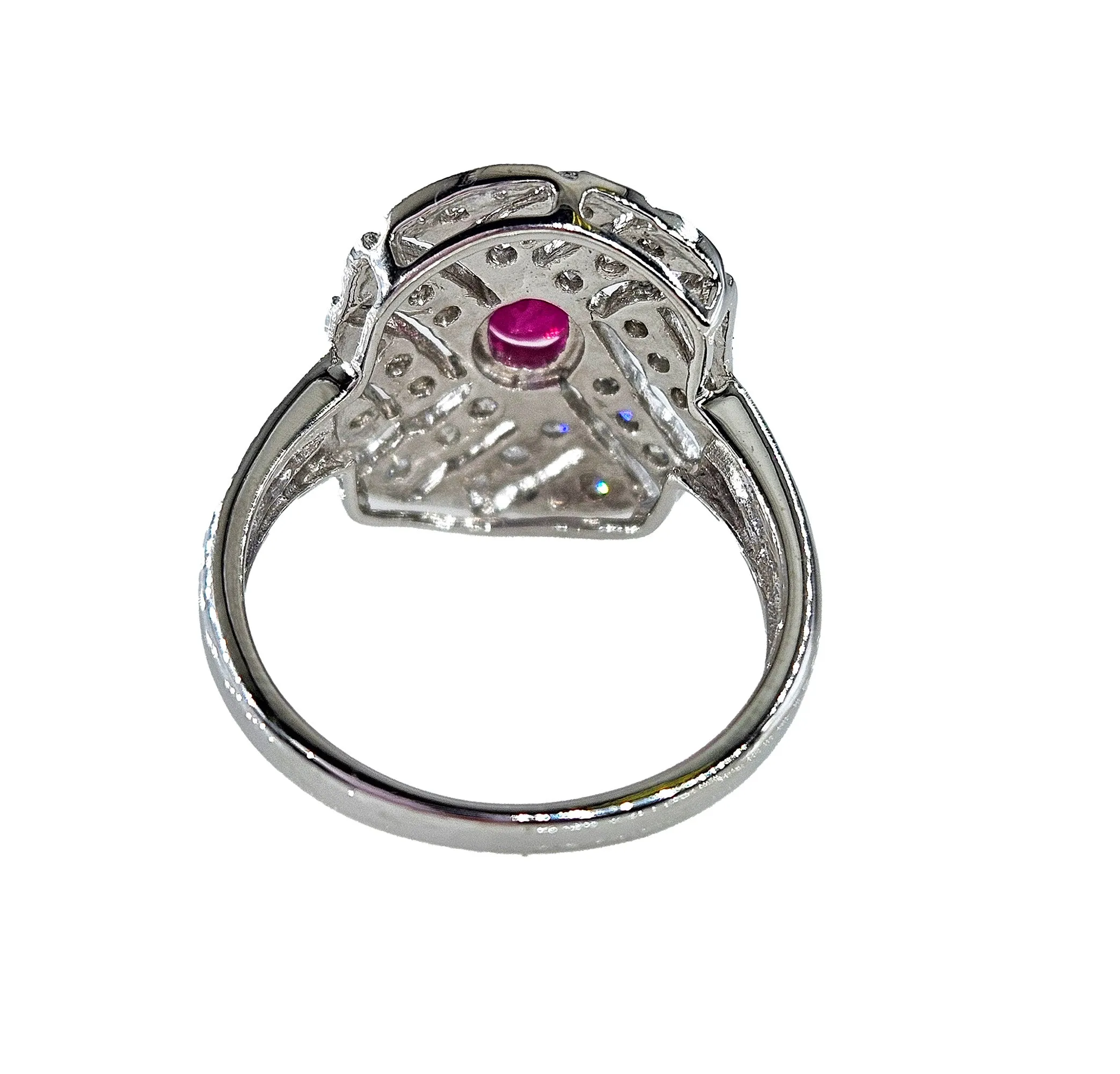 Vintage Art Deco Style 0.75Carat Oval Ruby and Diamond 14k White Gold Ring