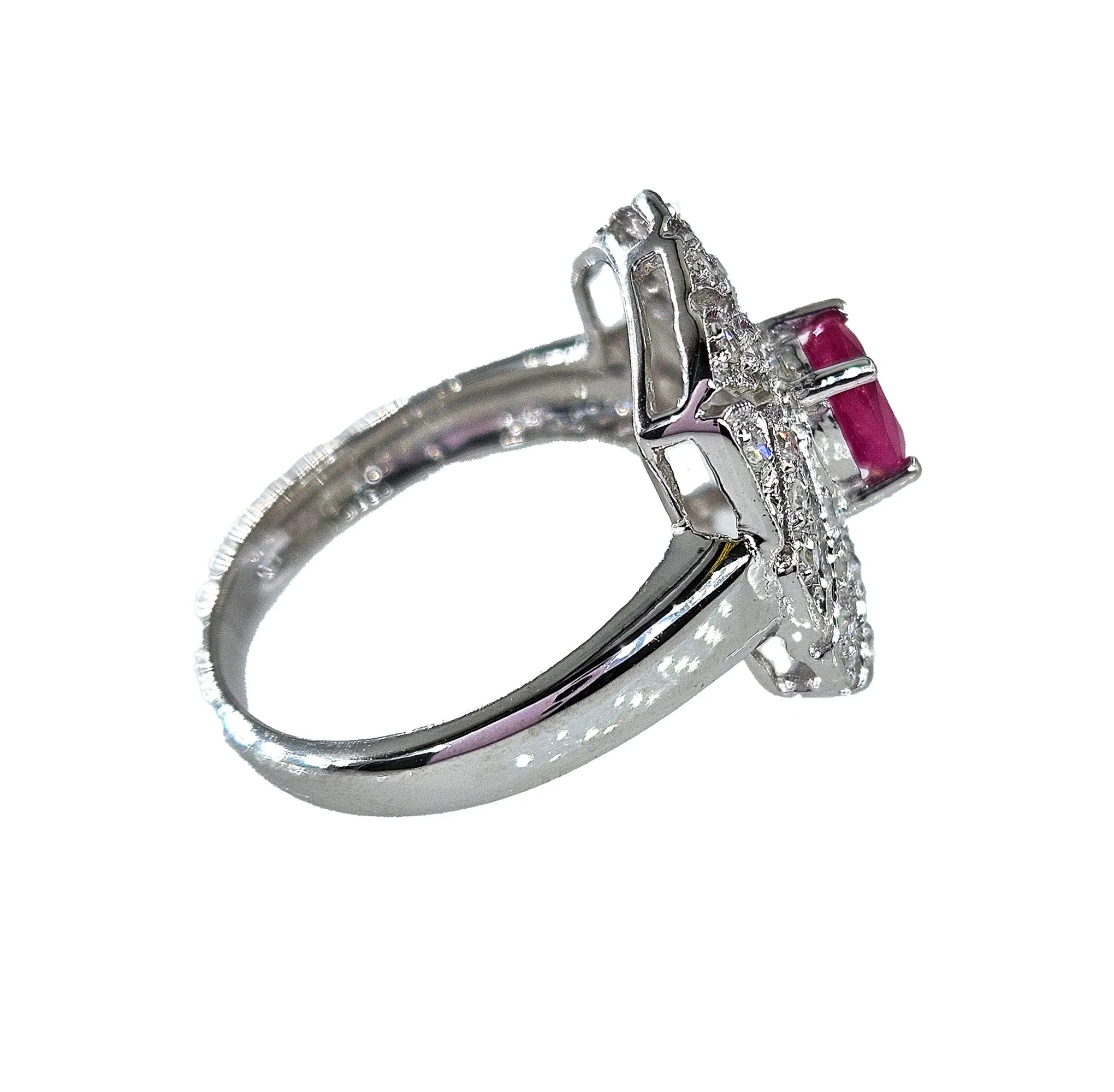 Vintage Art Deco Style 0.75Carat Oval Ruby and Diamond 14k White Gold Ring