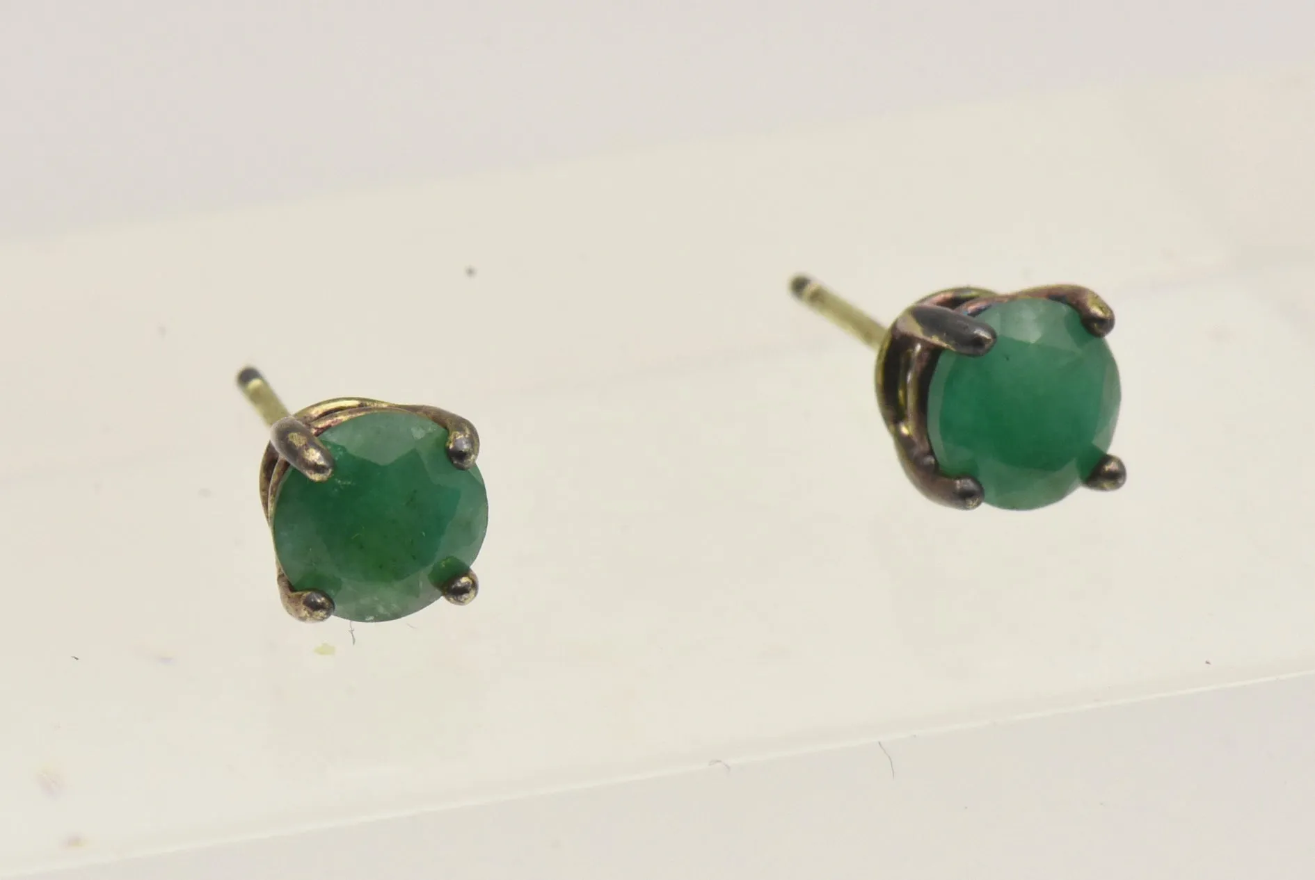 Vintage Emerald Gold Tone Sterling Silver Stud Earrings