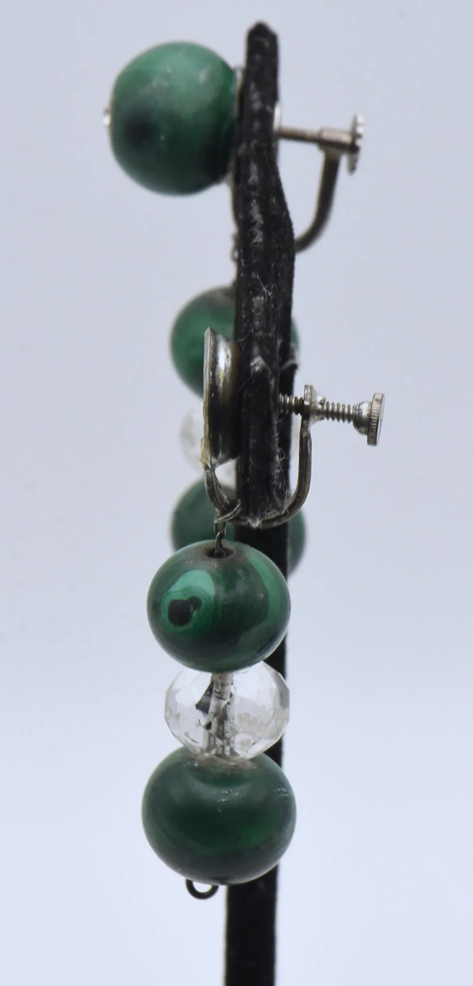 Vintage Handmade Malachite and Quartz Bead Screw Back Earrings - MISSING STONE