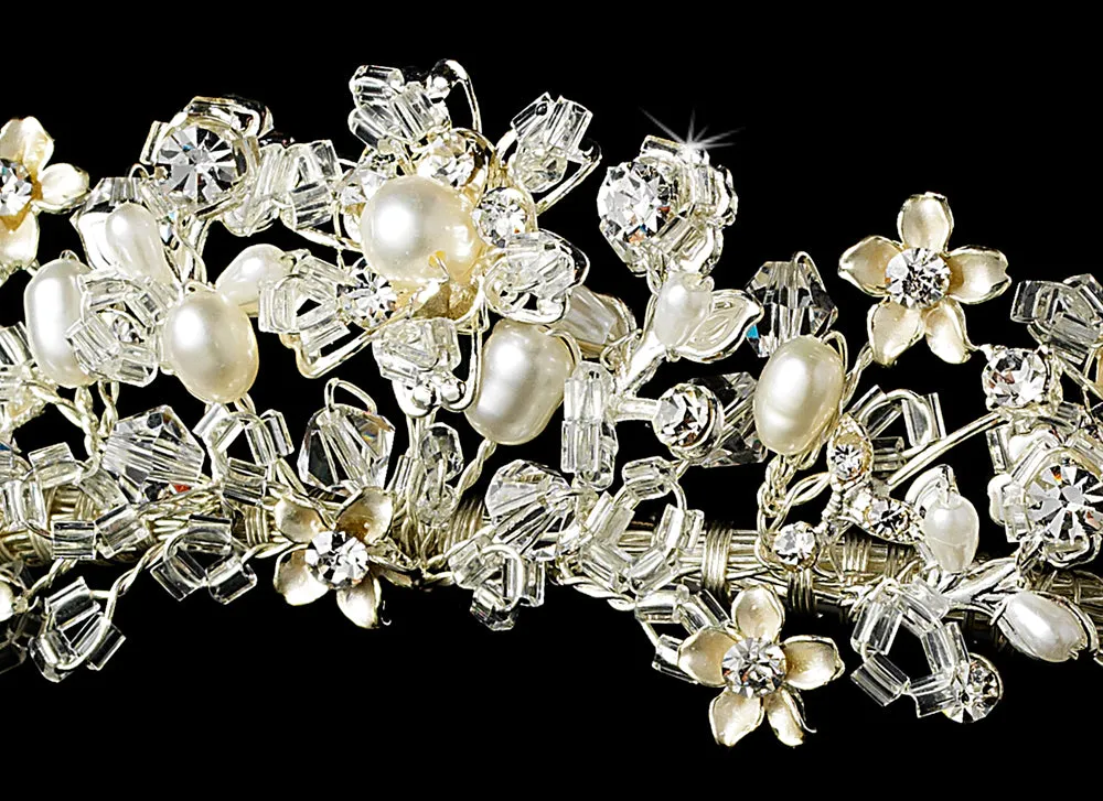 Whimsical Swarovski Crystal & Freshwater Pearl Bridal Tiara