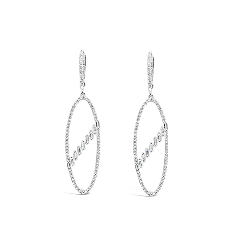 White Gold & Diamond Oval Dangle Earrings