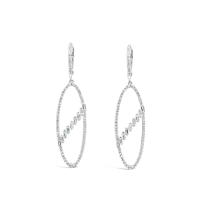 White Gold & Diamond Oval Dangle Earrings