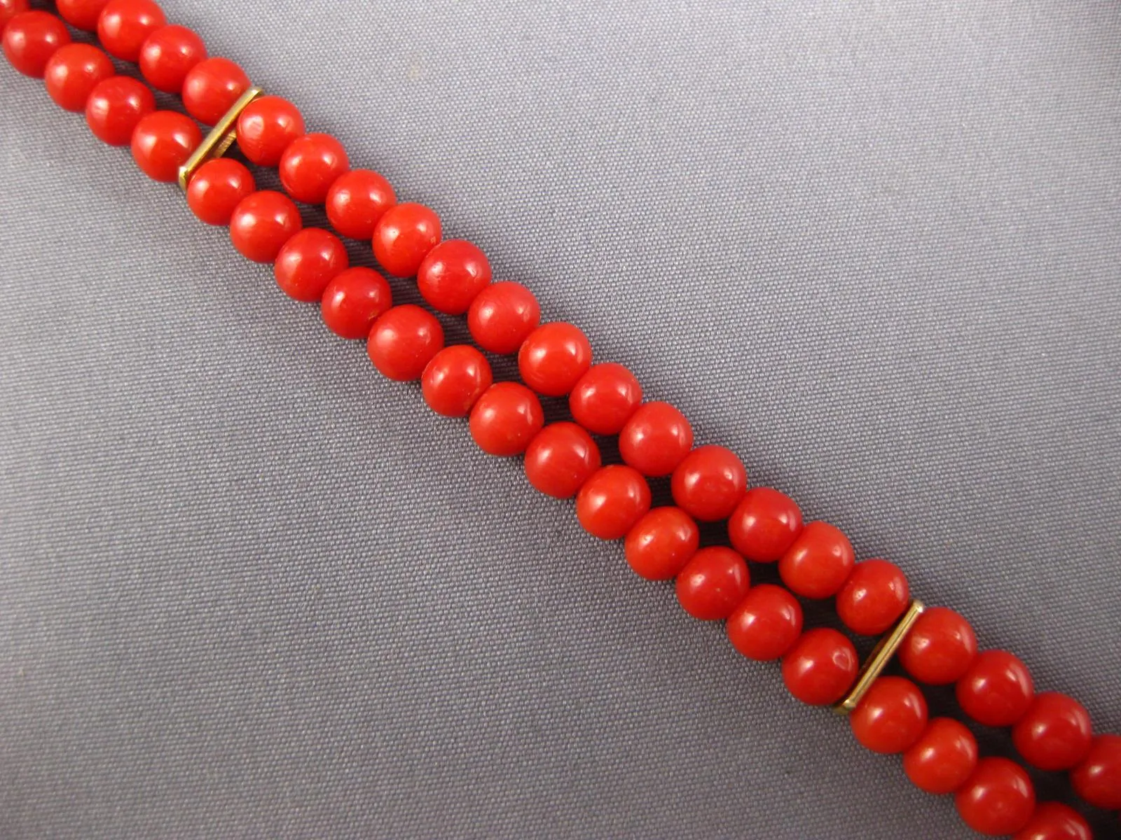 WIDE & LONG AAA CORAL 18K YELLOW GOLD ROUND & OVAL DOUBLE STRAND BRACELET #27181