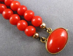 WIDE & LONG AAA CORAL 18K YELLOW GOLD ROUND & OVAL DOUBLE STRAND BRACELET #27181