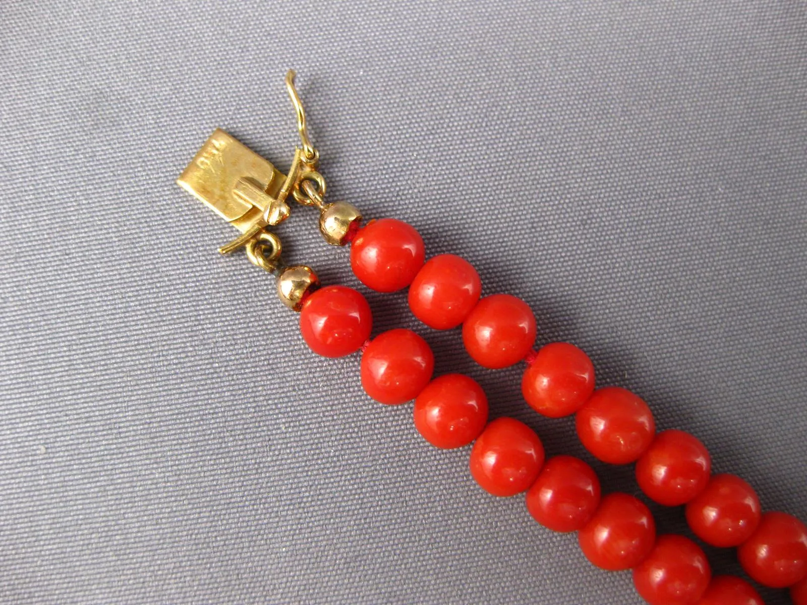 WIDE & LONG AAA CORAL 18K YELLOW GOLD ROUND & OVAL DOUBLE STRAND BRACELET #27181