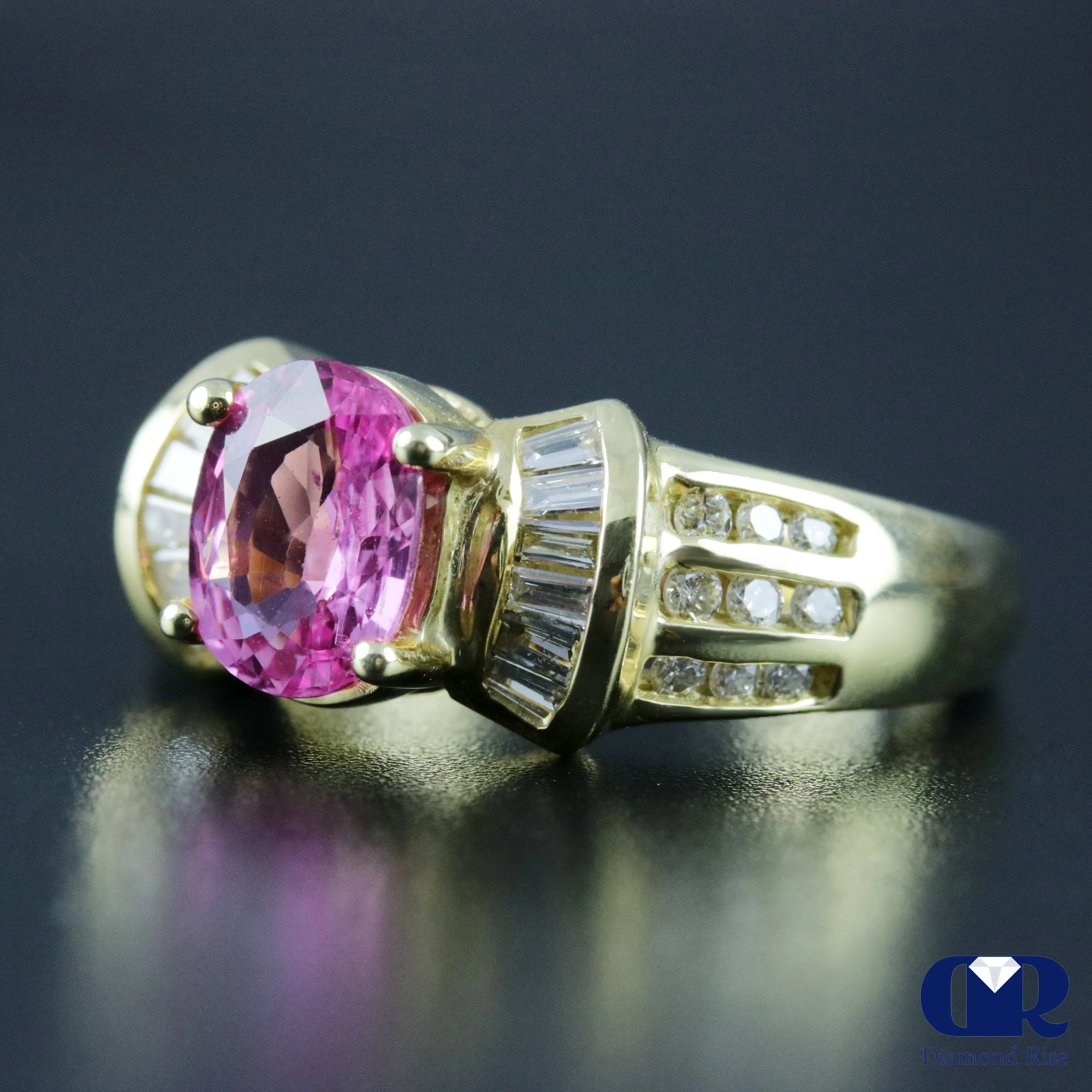 Women's Oval Pink Sapphire & Diamond Cocktail Ring & Right Hand Ring In 14K Yellow Gold