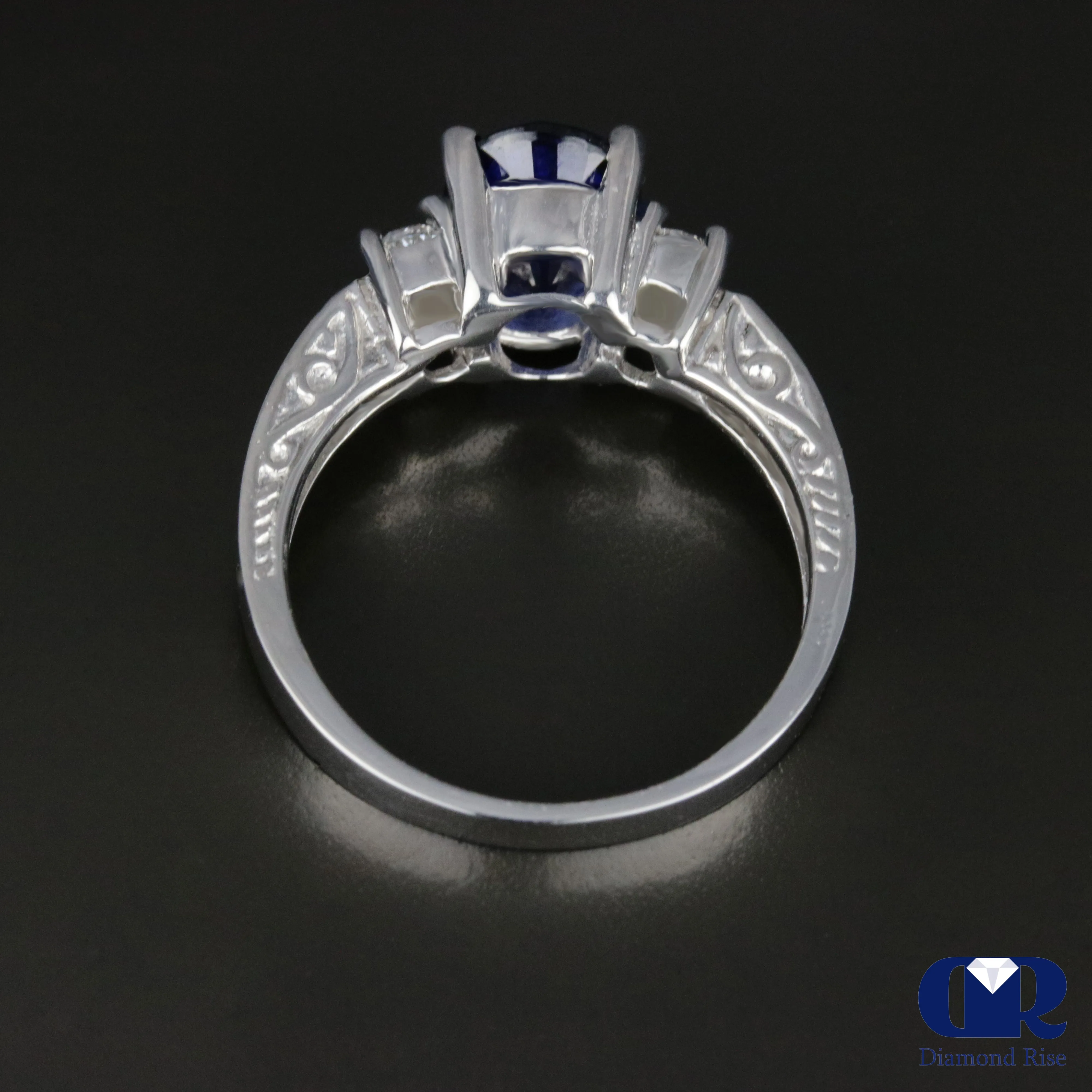 Women's Oval Sapphire & Diamond Three Stone Cocktail Ring & Right Hand Ring In 14K White Gold