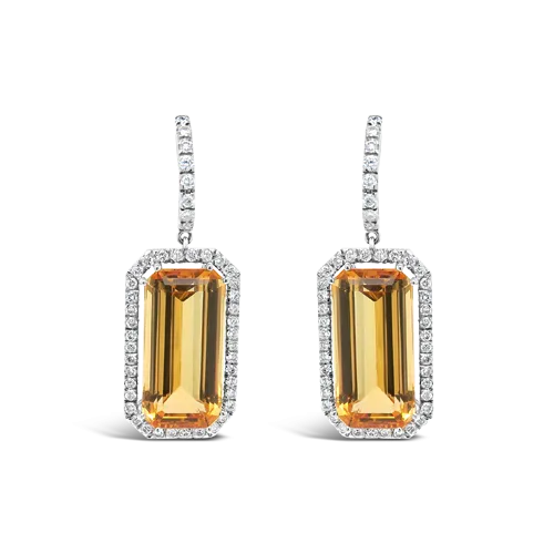 Yellow Topaz & Diamond Dangle Earrings