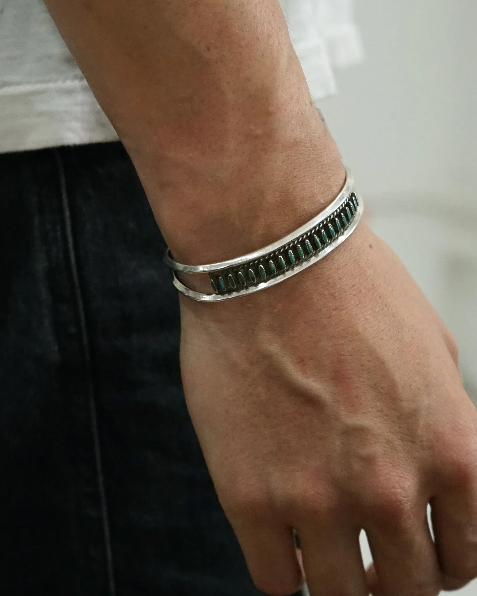 Zuni Silver Cuff Bracelet w/ Jade