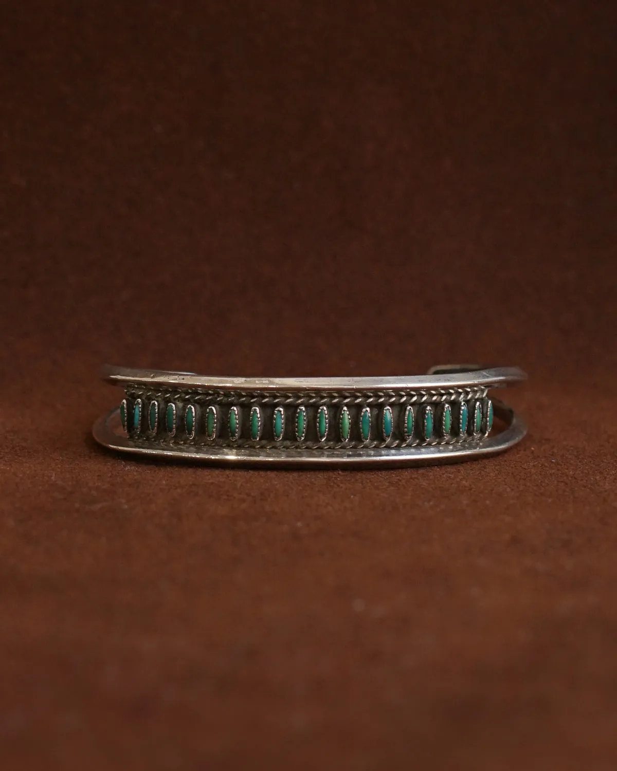 Zuni Silver Cuff Bracelet w/ Jade